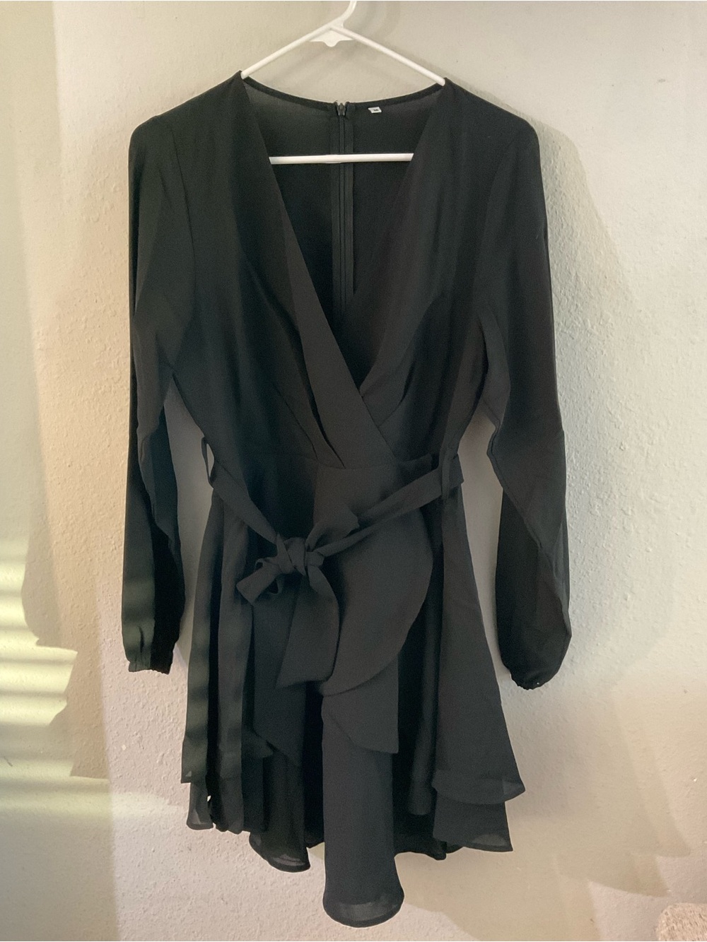 Black Long Sleeve Wrap Mini Dress - Brand Unspecified